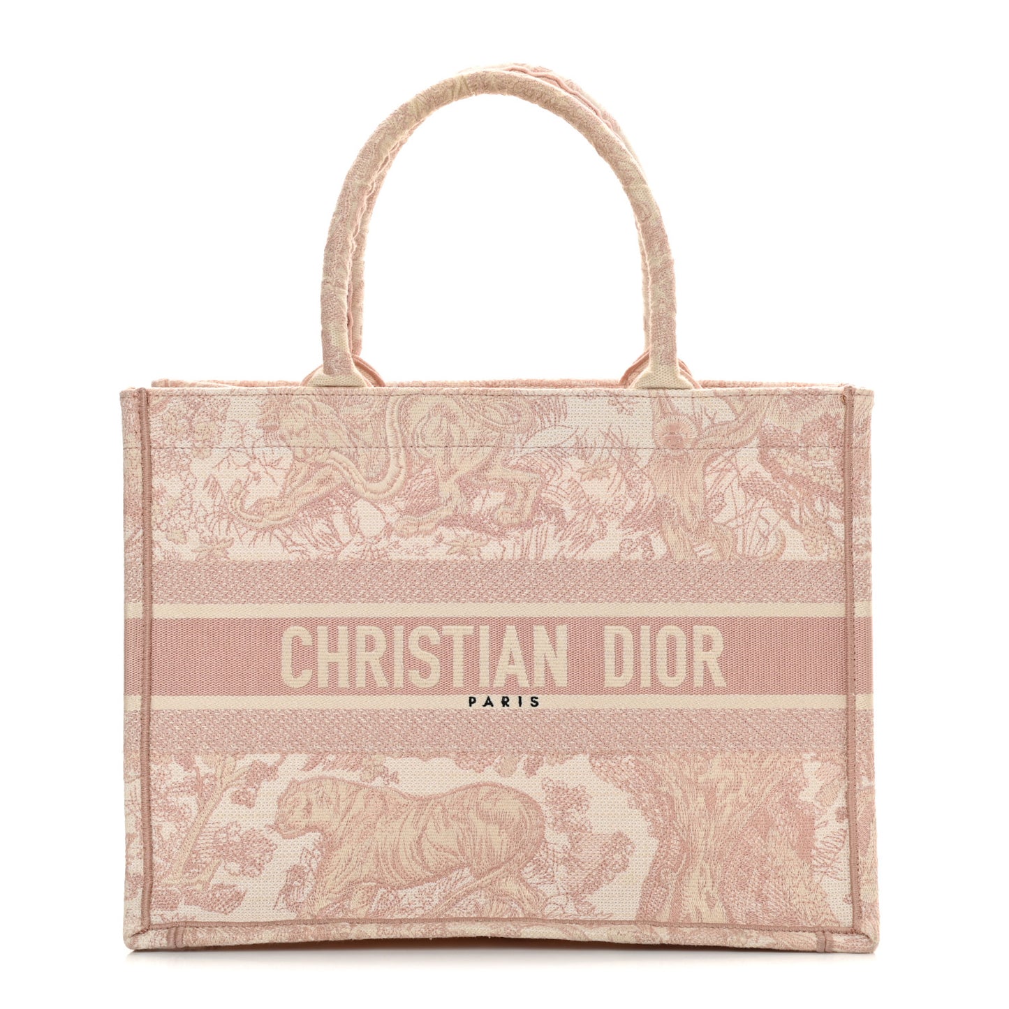 Canvas Toile De Jouy Embroidered Medium Book Tote Pink
