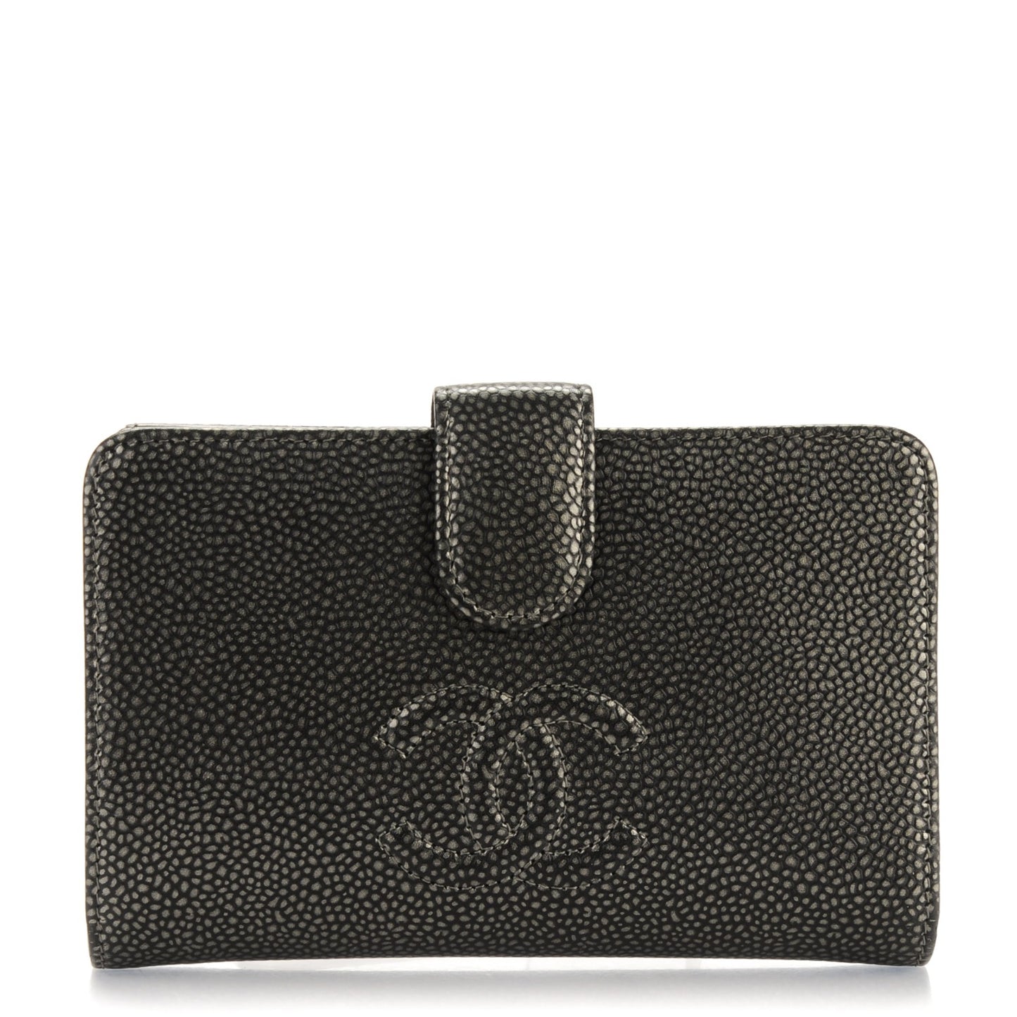 Metallic Caviar Timeless CC Zipped Pocket Wallet Dark Silver