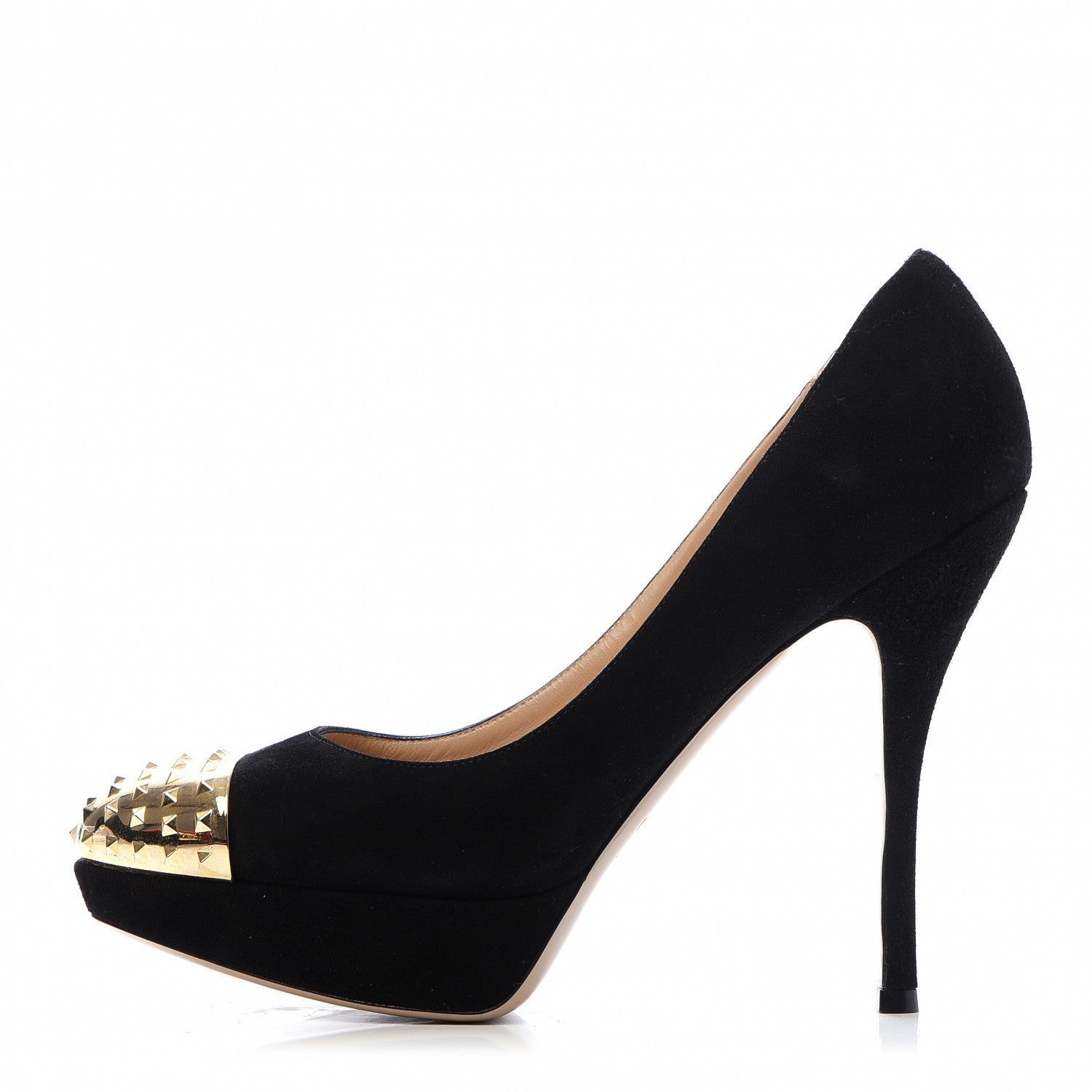 Valentino Garavani Suede Rockstud Cap Toe Platform Pumps 39.5 Black Gold 1 of 8