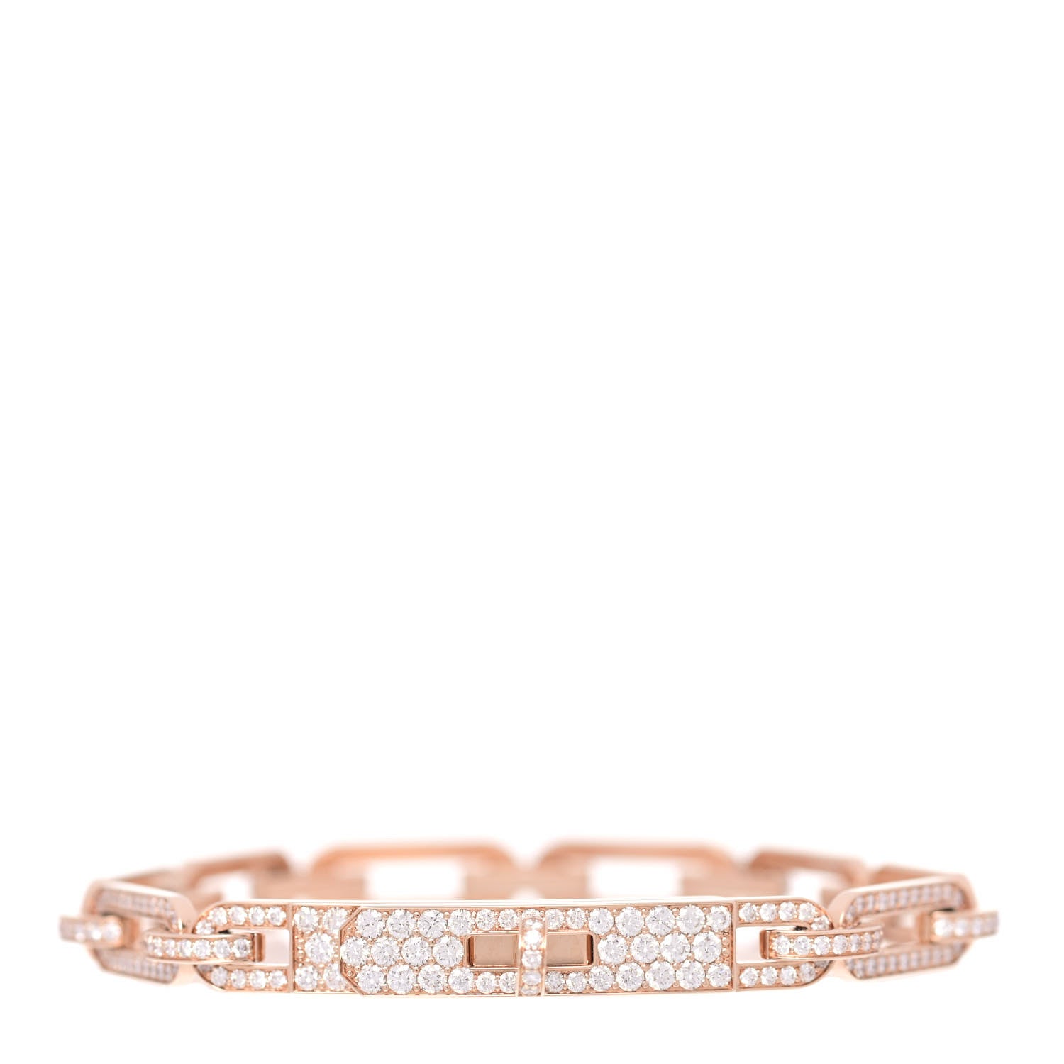 Hermes 18K Rose Gold Diamond Full Pave PM Kelly Chaine Bracelet SH 1 of 4
