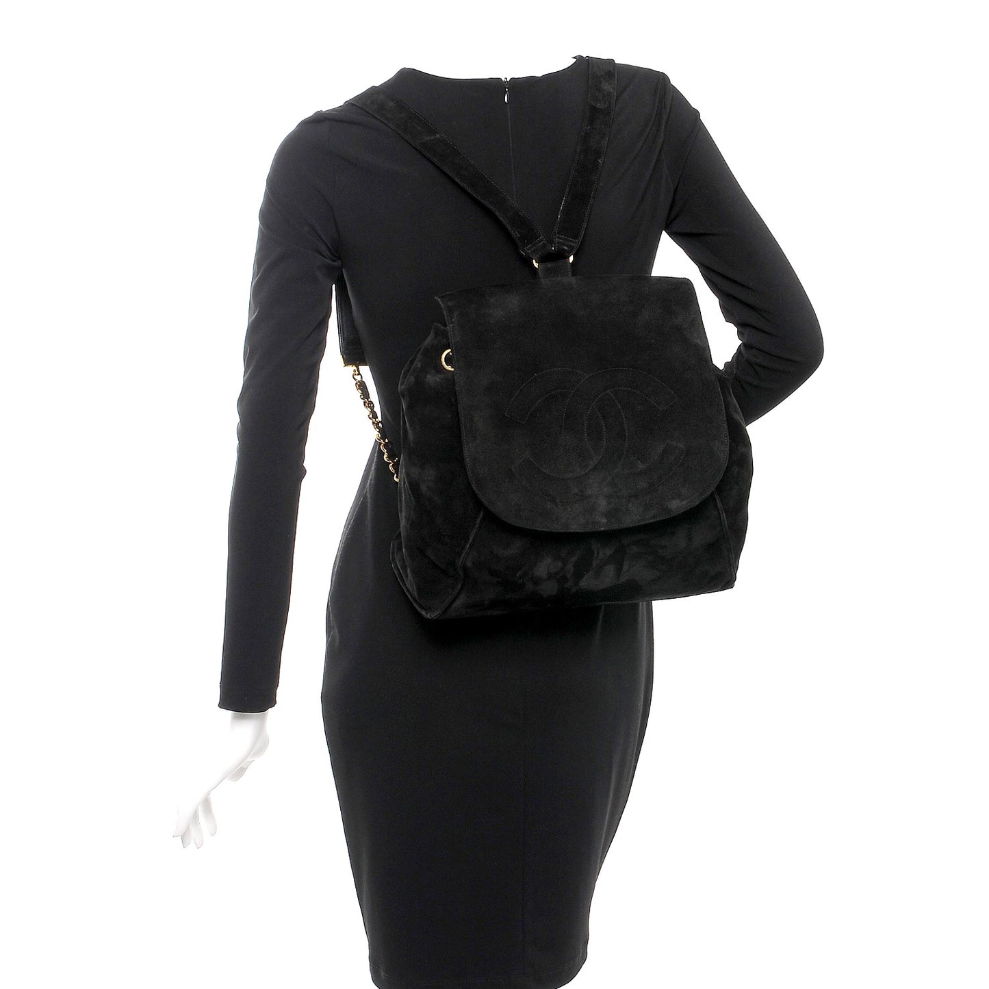 Suede CC Drawstring Backpack Black