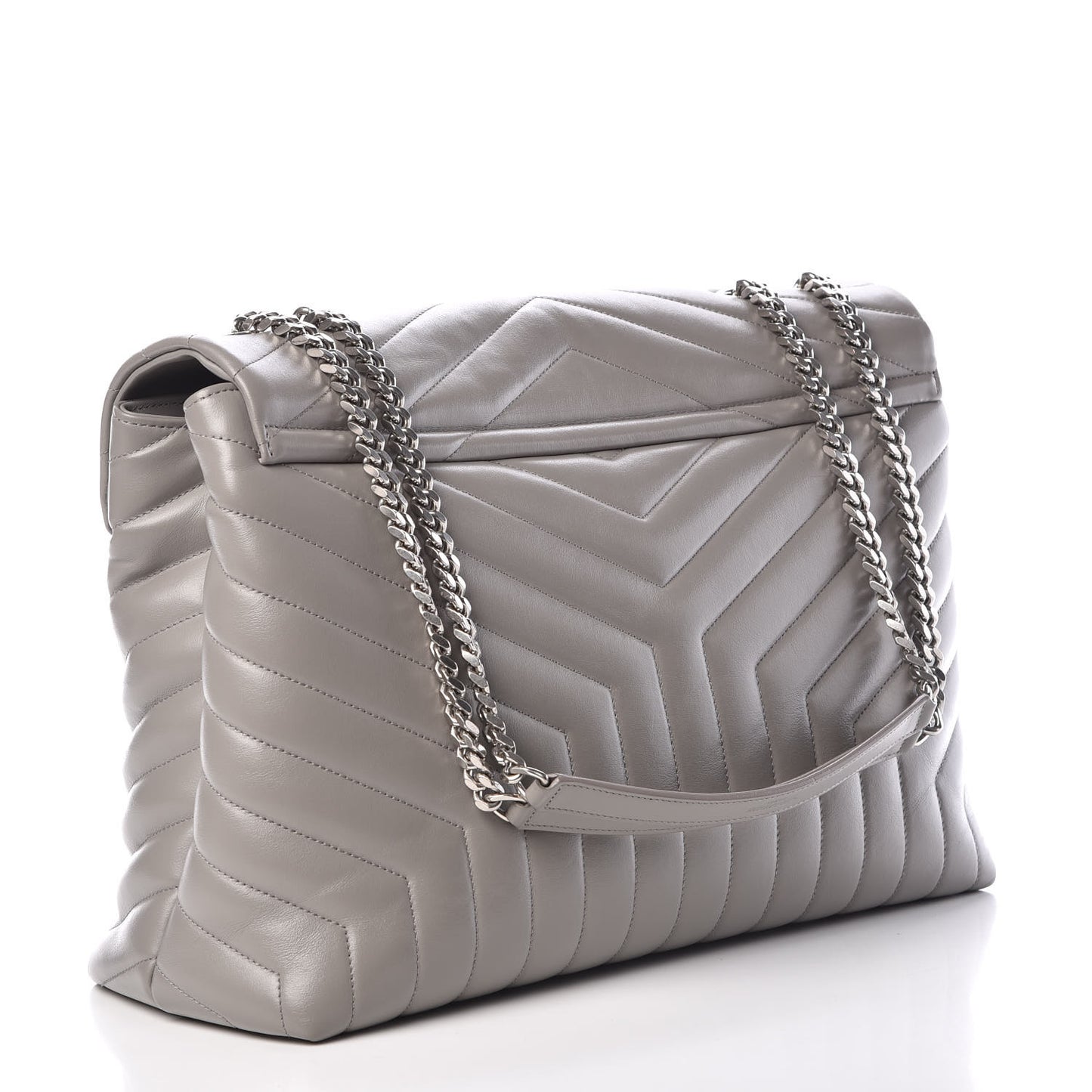 Calfskin Y Quilted Monogram Large Loulou Chain Satchel Light Grey