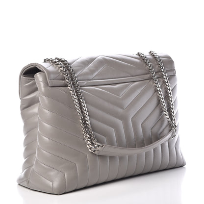 Saint Laurent Calfskin Y Quilted Monogram Large Loulou Chain Satchel Light Grey 4 of 12