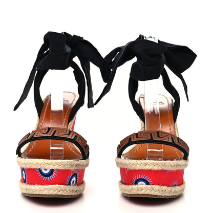 Christian Louboutin Calfskin Des Cyclades Athina Printed 120 Wedge Sandals 38 Black Multicolor 2 of 8