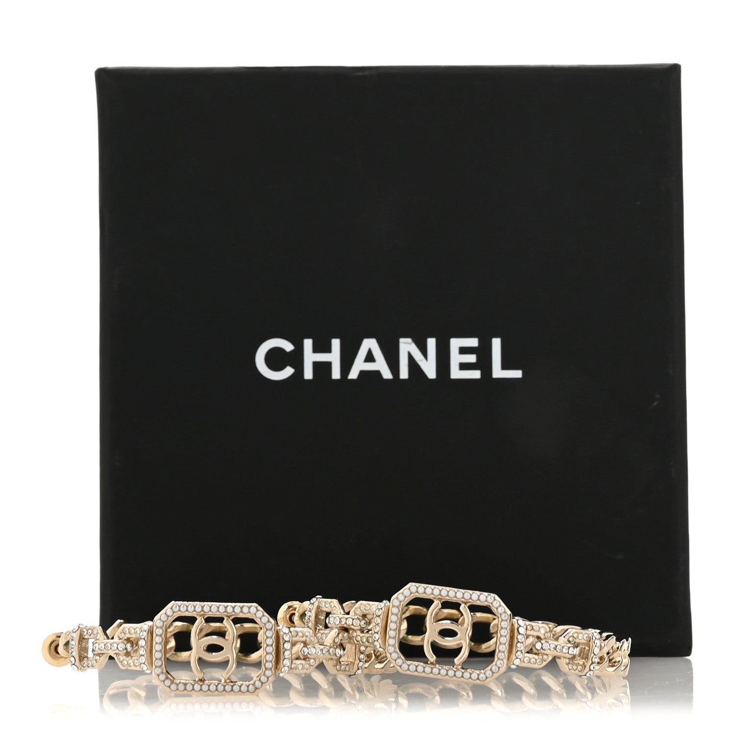 Chanel Metal Crystal CC Vendome Chain Hoop Earrings Gold 5 of 5
