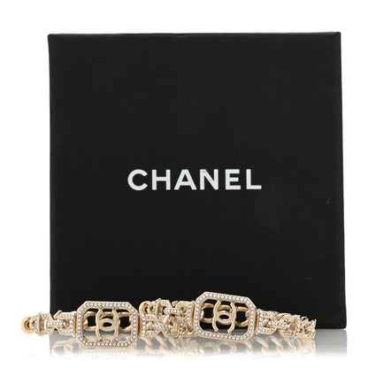 Chanel Metal Crystal CC Vendome Chain Hoop Earrings Gold 5 of 5