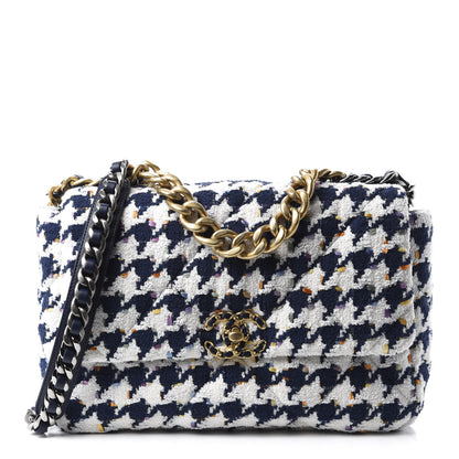 Chanel Tweed Quilted Large 19 Flap Ecru Navy Blue Multicolor 1 of 10