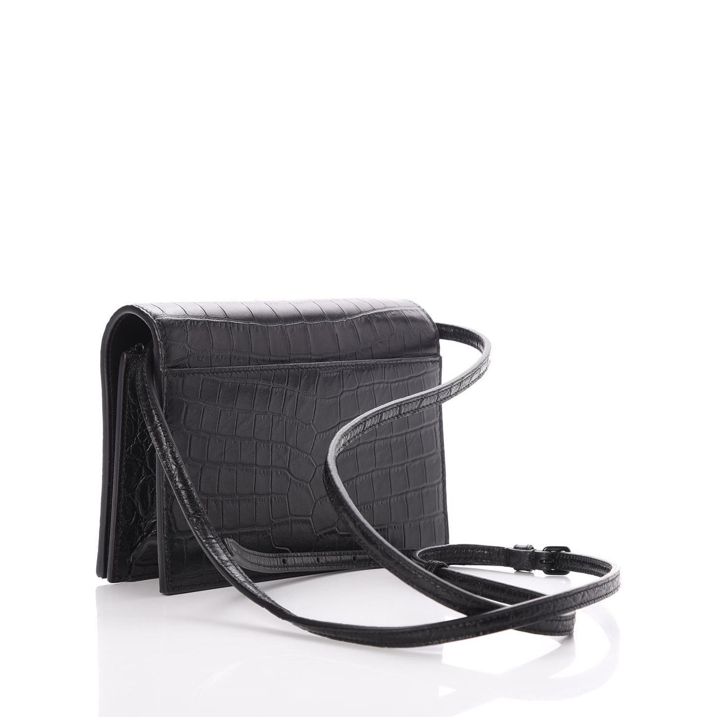 Calfskin Crocodile Embossed Monogram Toy Kate Strap Wallet Black