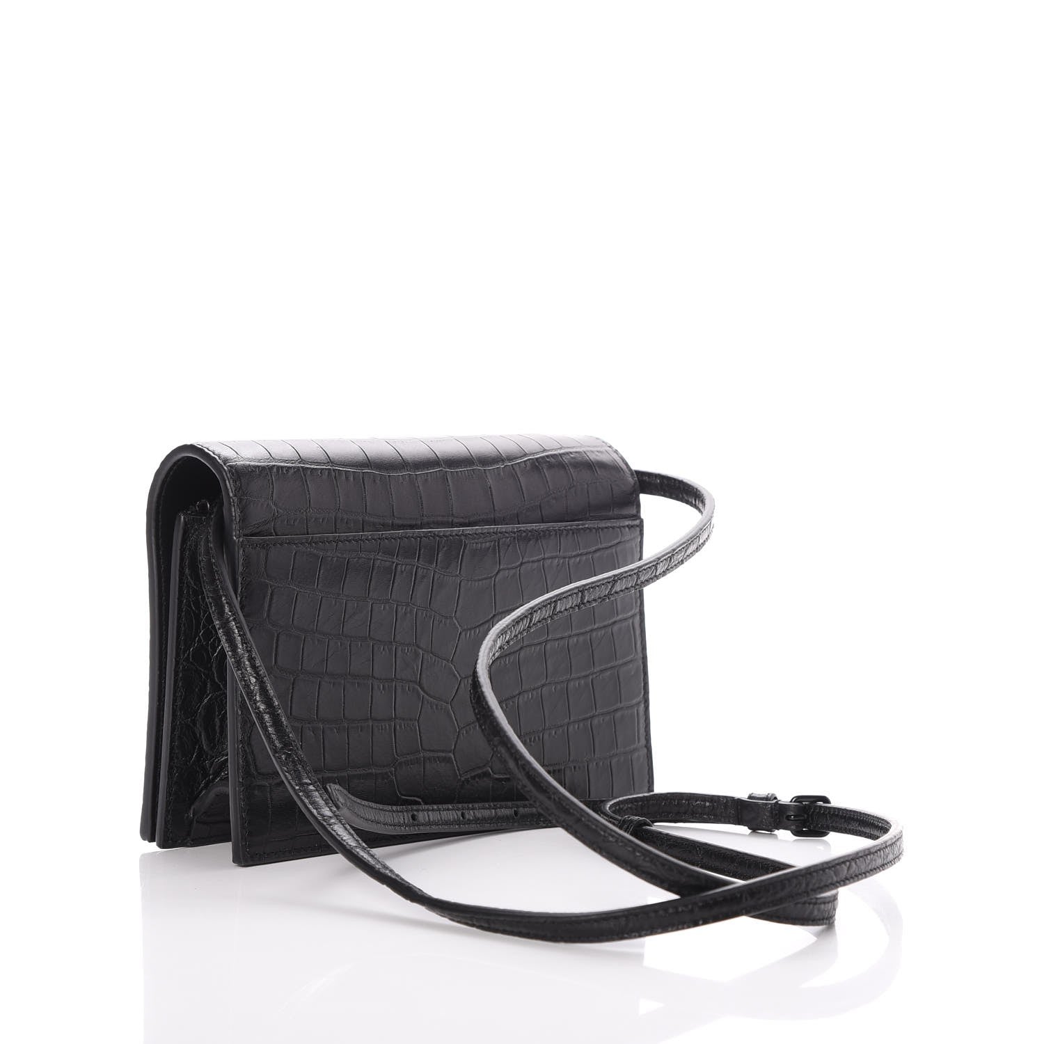 Saint Laurent Calfskin Crocodile Embossed Monogram Toy Kate Strap Wallet Black 4 of 13
