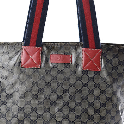 Gucci Crystal Monogram Large Web Handle Bucket Tote Red 7 of 9