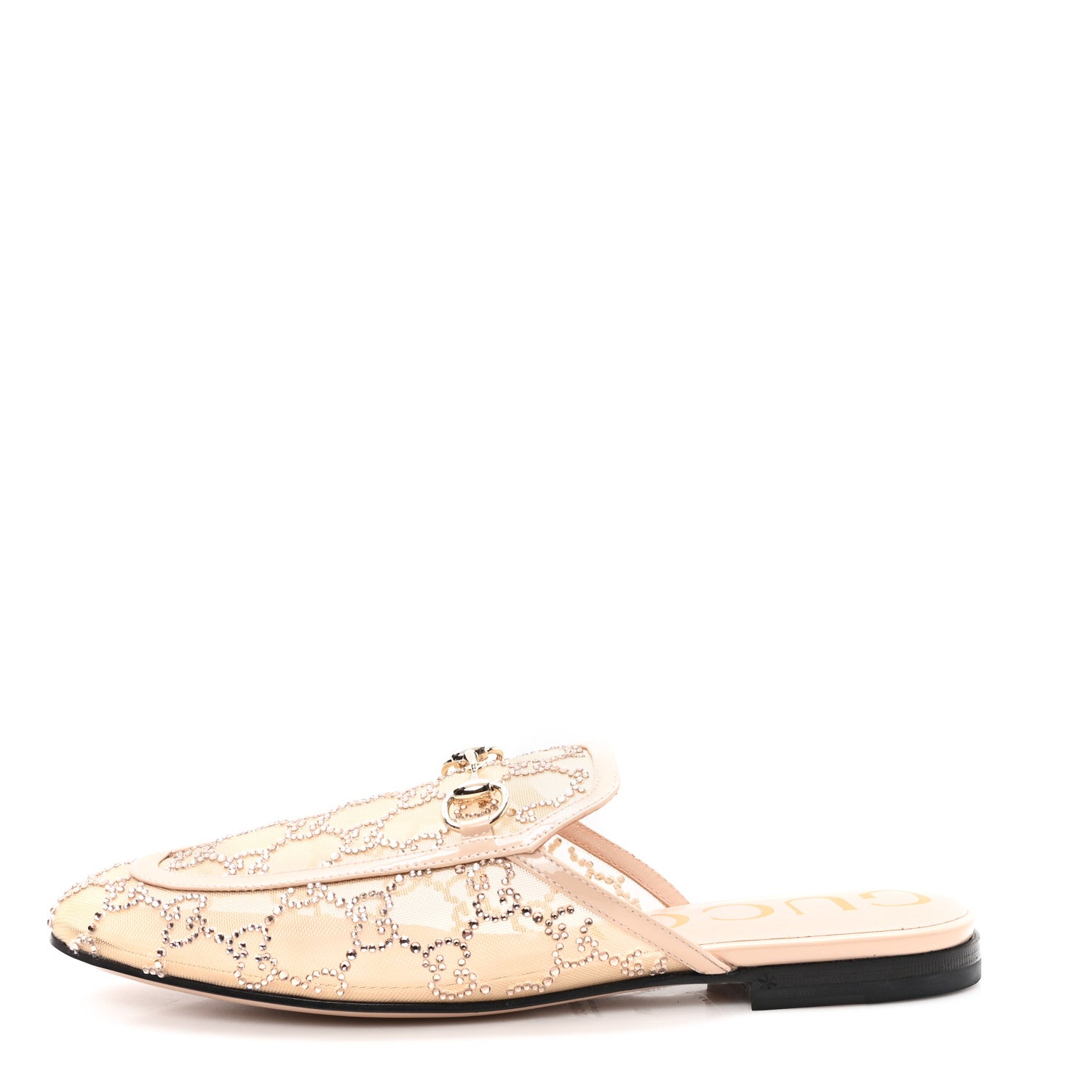 Gucci Patent Mesh Crystal GG Monogram Womens Princetown Slippers 38 Ivory 1 of 8