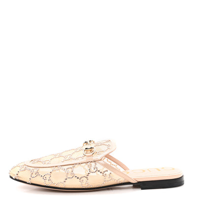 Gucci Patent Mesh Crystal GG Monogram Womens Princetown Slippers 38 Ivory 1 of 8