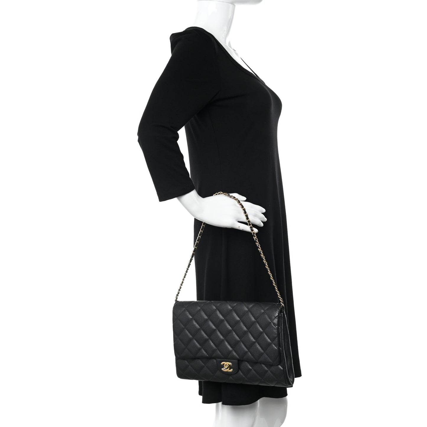 Caviar Quilted Clutch With Chain Flap Black