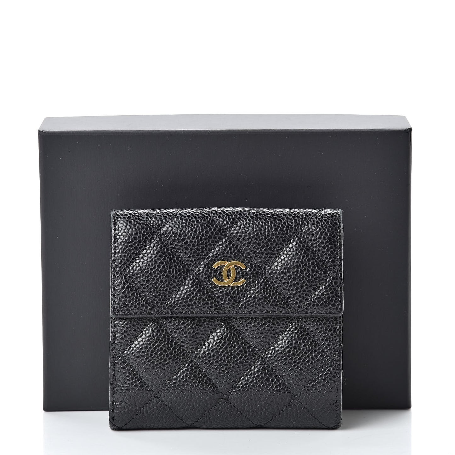Caviar Quilted Compact French Flap Wallet Black