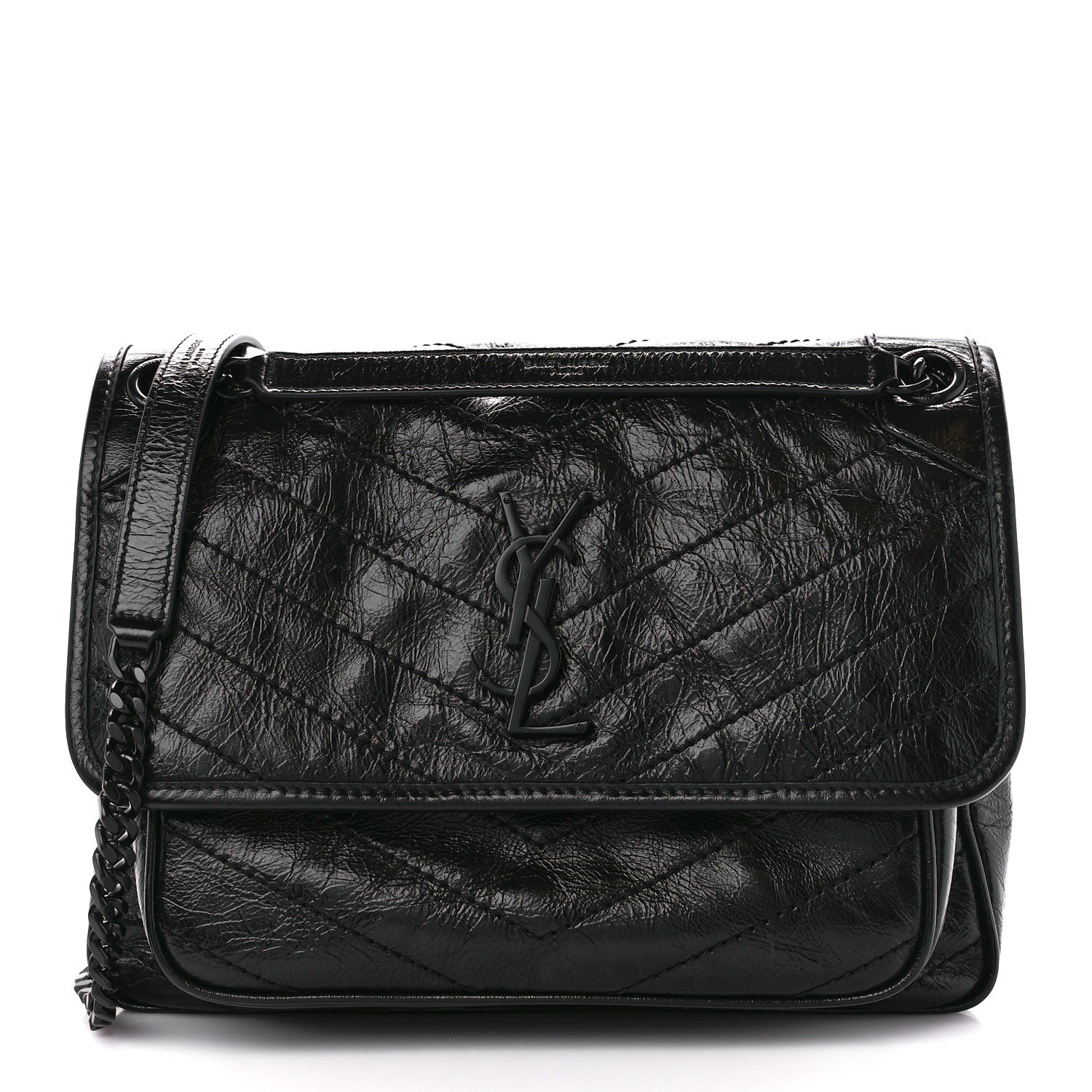 Saint Laurent Crinkled Calfskin Matelasse Monogram Medium Niki Chain Satchel Black 1 of 11