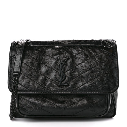 Saint Laurent Crinkled Calfskin Matelasse Monogram Medium Niki Chain Satchel Black 1 of 11