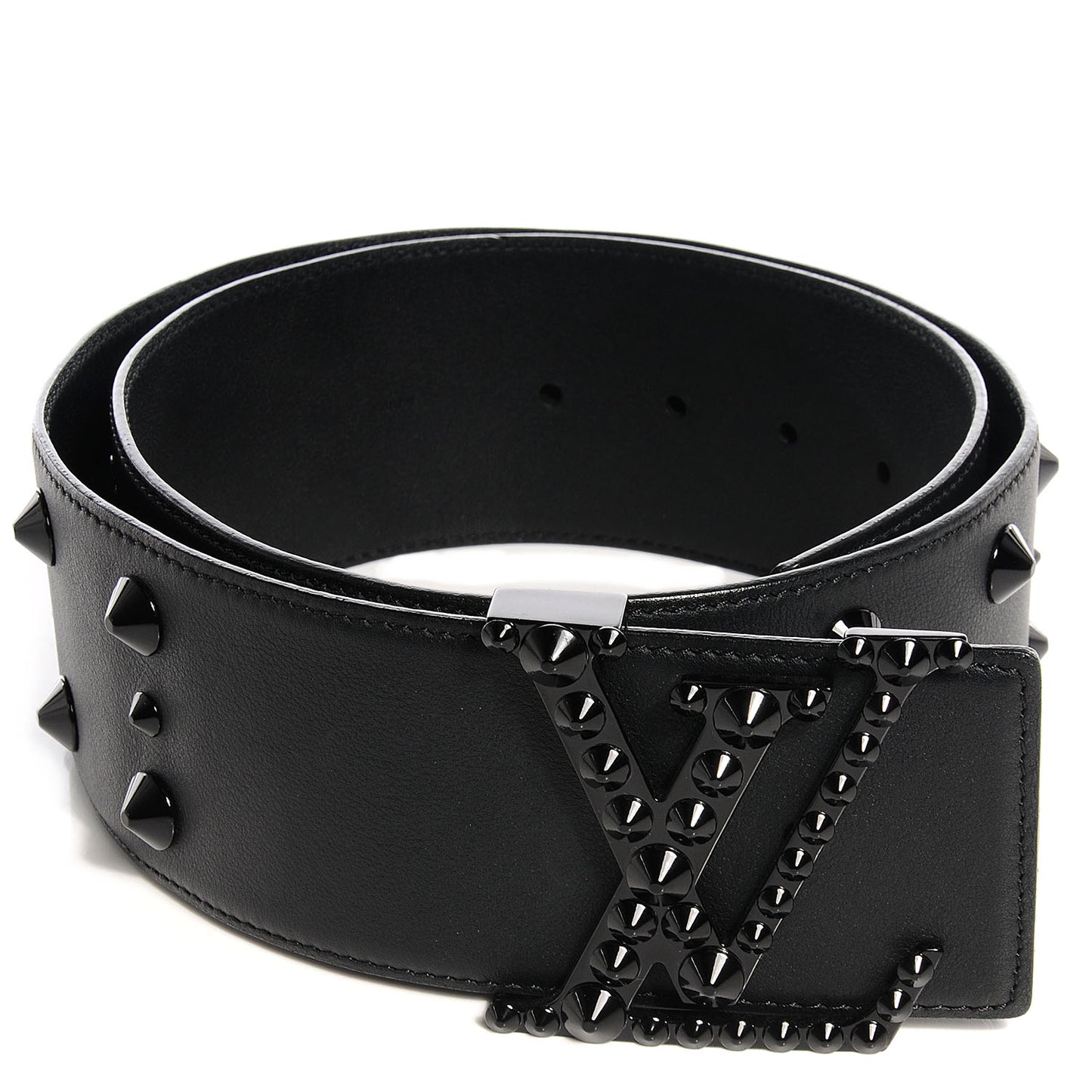 Calfskin LV Initiales Clous Belt 85 34 Black