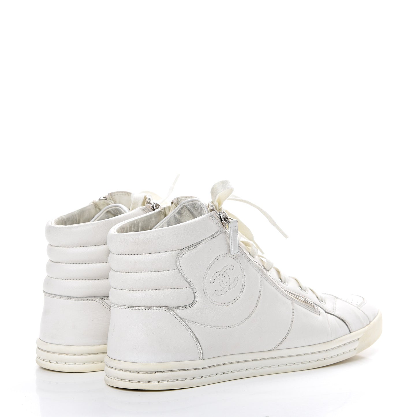 Calfskin Mens High Top CC Sneakers 43 White