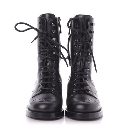 Chanel Calfskin Lace Up Combat Boots 37.5 Black 4 of 8