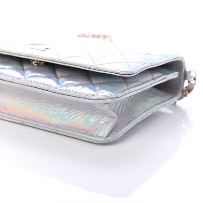 Chanel Iridescent Goatskin Quilted Wallet On Chain WOC Silver 9 of 11