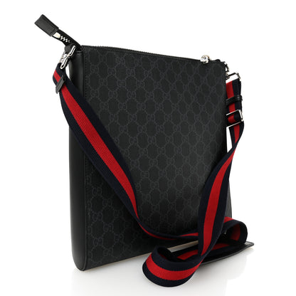 Gucci GG Supreme Monogram Appia Calfskin Web Flat Messenger Bag Black Grey 3 of 10