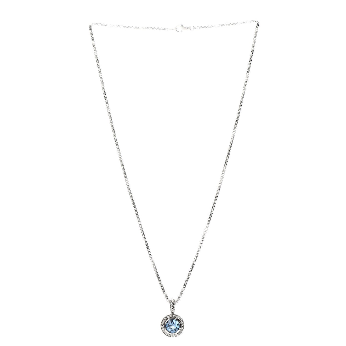 Sterling Silver Diamond Blue Topaz 8mm Petite Cerise Pendant Necklace