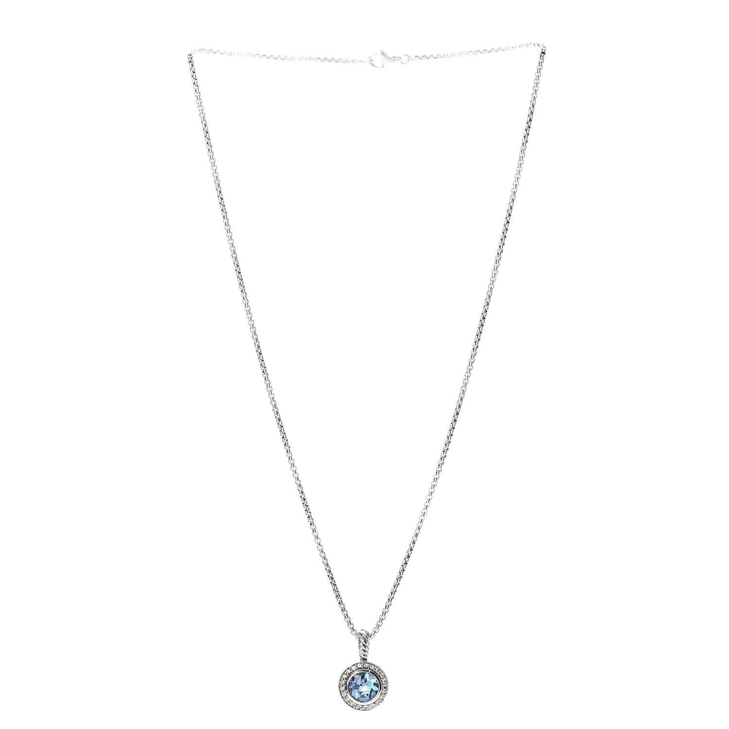 David Yurman Sterling Silver Diamond Blue Topaz 8mm Petite Cerise Pendant Necklace 3 of 5