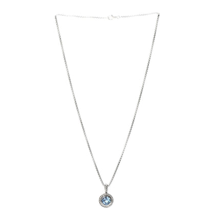 David Yurman Sterling Silver Diamond Blue Topaz 8mm Petite Cerise Pendant Necklace 3 of 5