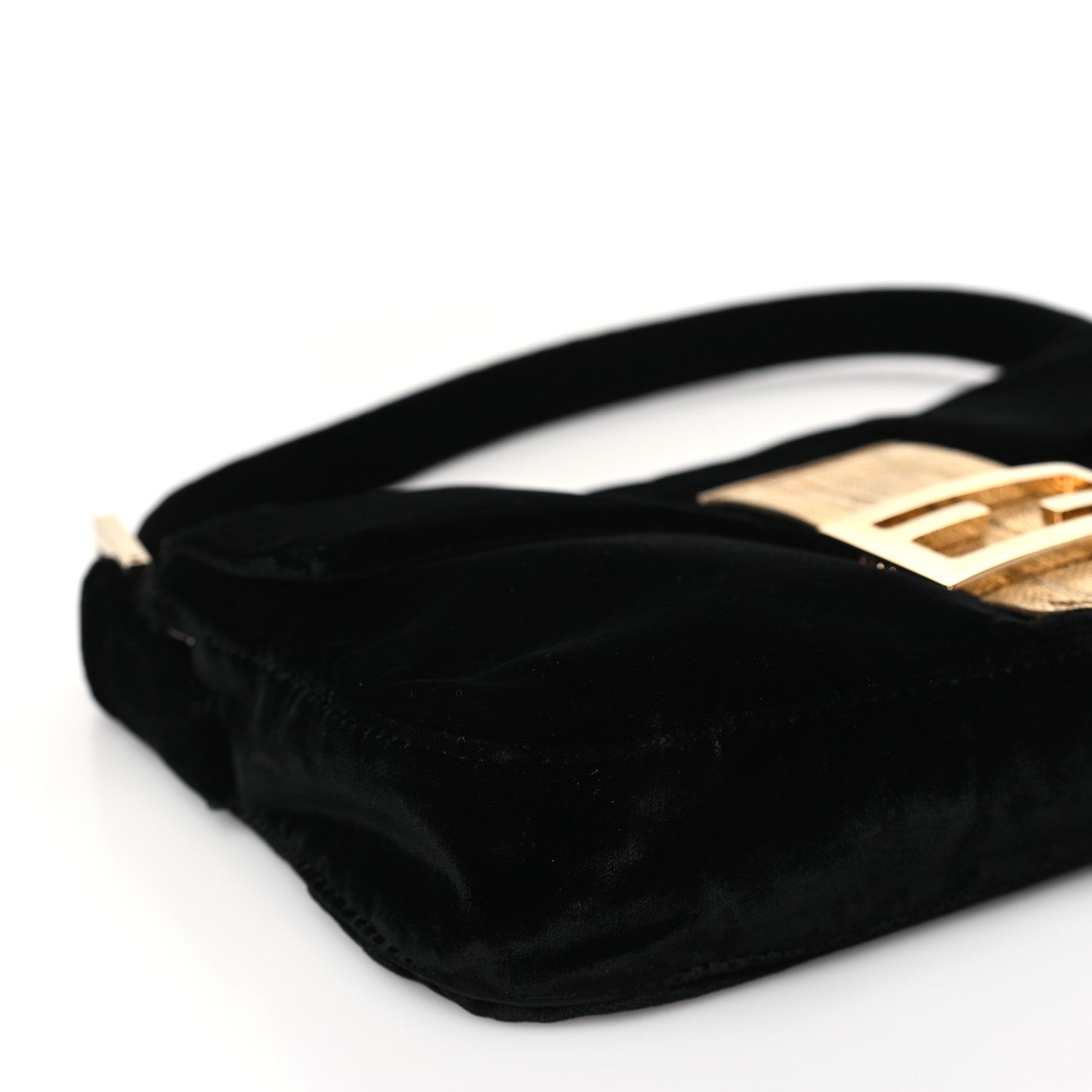 Fendi Velvet Metal Fringe Baguette Black Gold 9 of 10