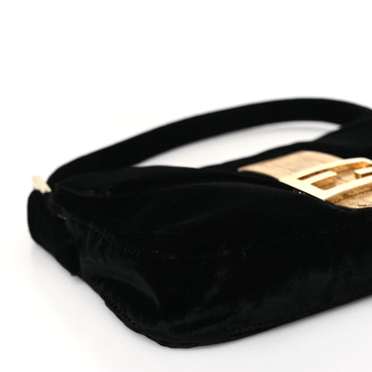 Fendi Velvet Metal Fringe Baguette Black Gold 9 of 10