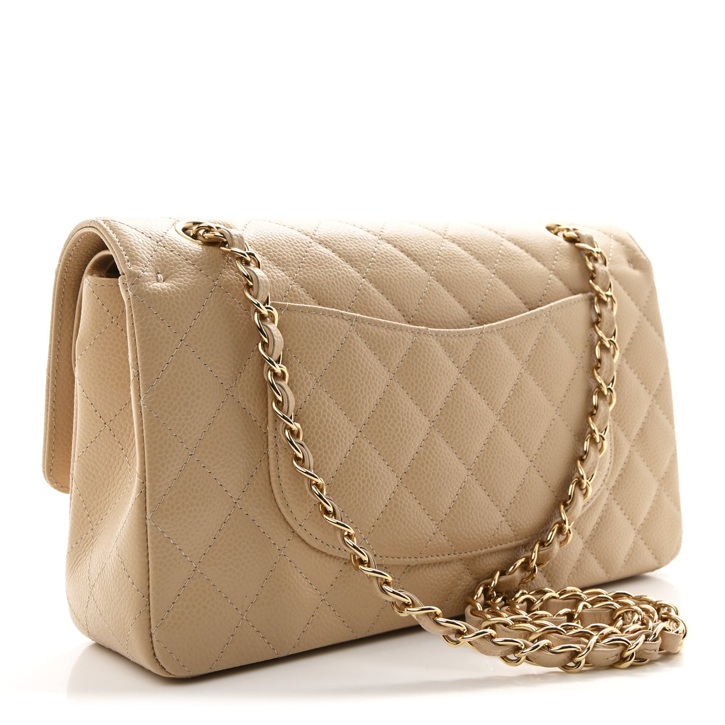 Caviar Quilted Medium Double Flap Beige