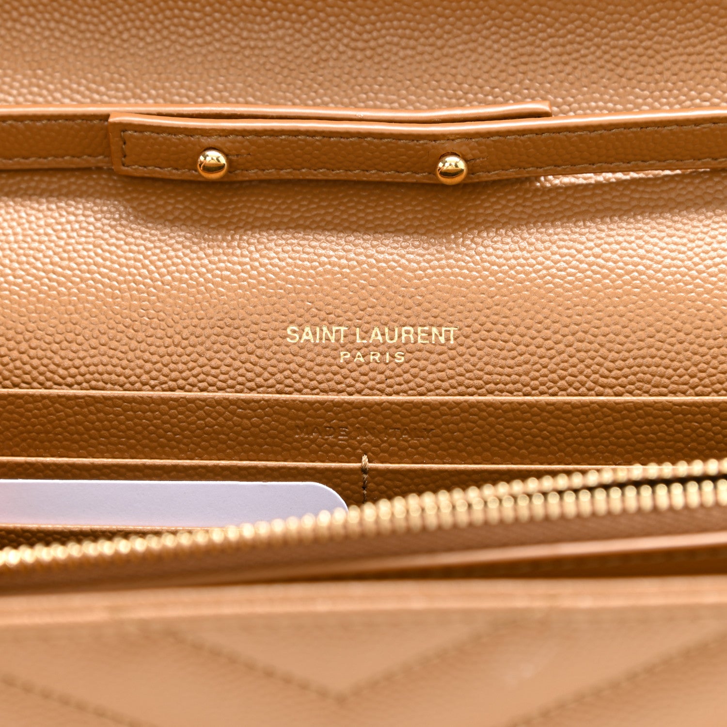 Saint Laurent Grain De Poudre Matelasse Chevron Monogram Chain Wallet Dark Natural 11 of 15