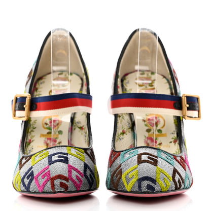 Gucci Velvet Lurex Square G Web Pumps 39 Silver Multicolor 2 of 9