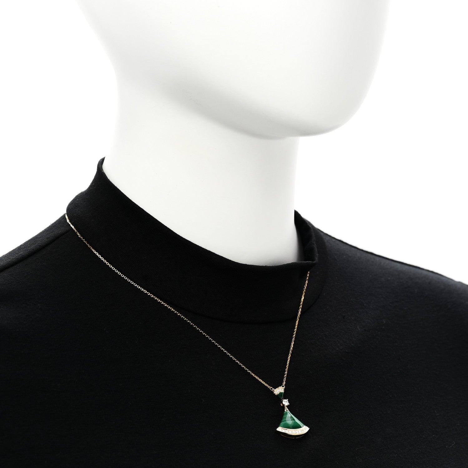 Bulgari 18K Yellow Gold Diamond Malachite Divas' Dream Pendant Necklace 2 of 7