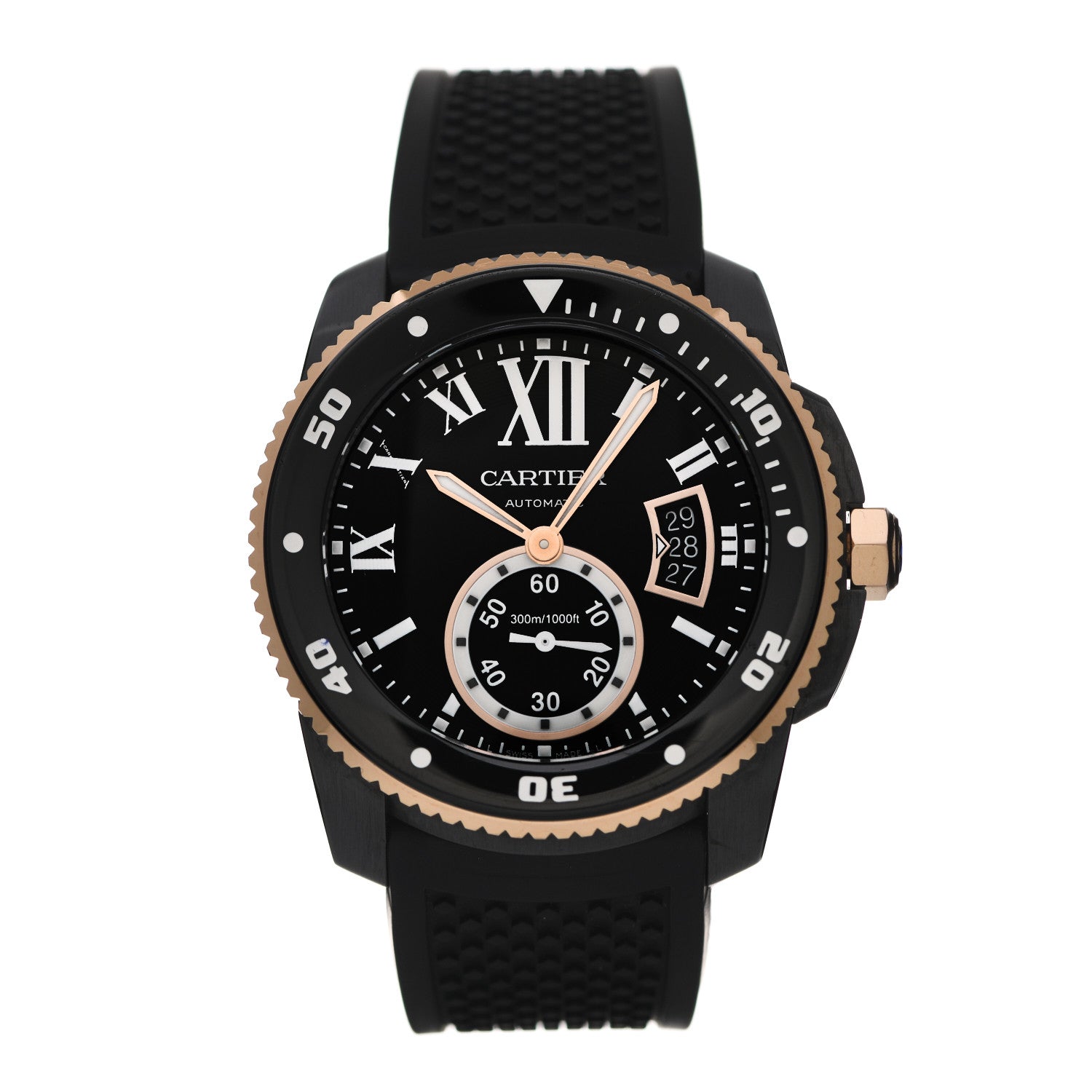 Cartier ADLC Stainless Steel 18K Pink Gold Rubber 42mm Calibre de Cartier Diver Automatic Watch Black 1 of 6