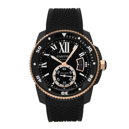 Cartier ADLC Stainless Steel 18K Pink Gold Rubber 42mm Calibre de Cartier Diver Automatic Watch Black 1 of 6