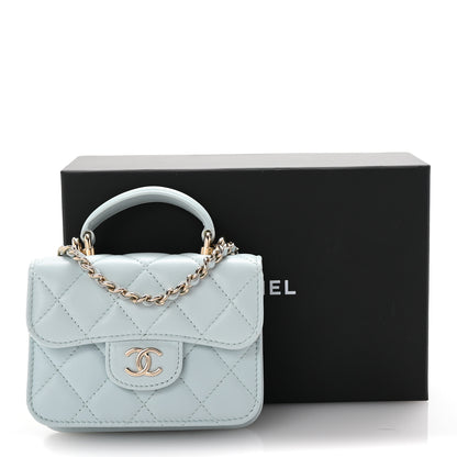 Chanel Lambskin Quilted Top Handle Flap Clutch With Chain Light Blue 12 of 12