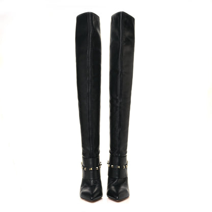 Valentino Garavani Calfskin Rockstud Over The Knee Boots 35 Black 3 of 6