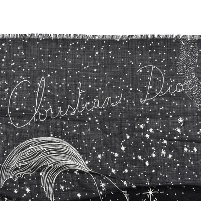 Christian Dior Wool Silk Les Poissons Astrological Constellation Scarf Stole Black 2 of 5