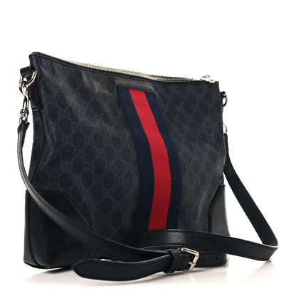 Gucci Soft GG Supreme Monogram Appia Calfskin Web East West Messenger Bag Black Grey 3 of 10