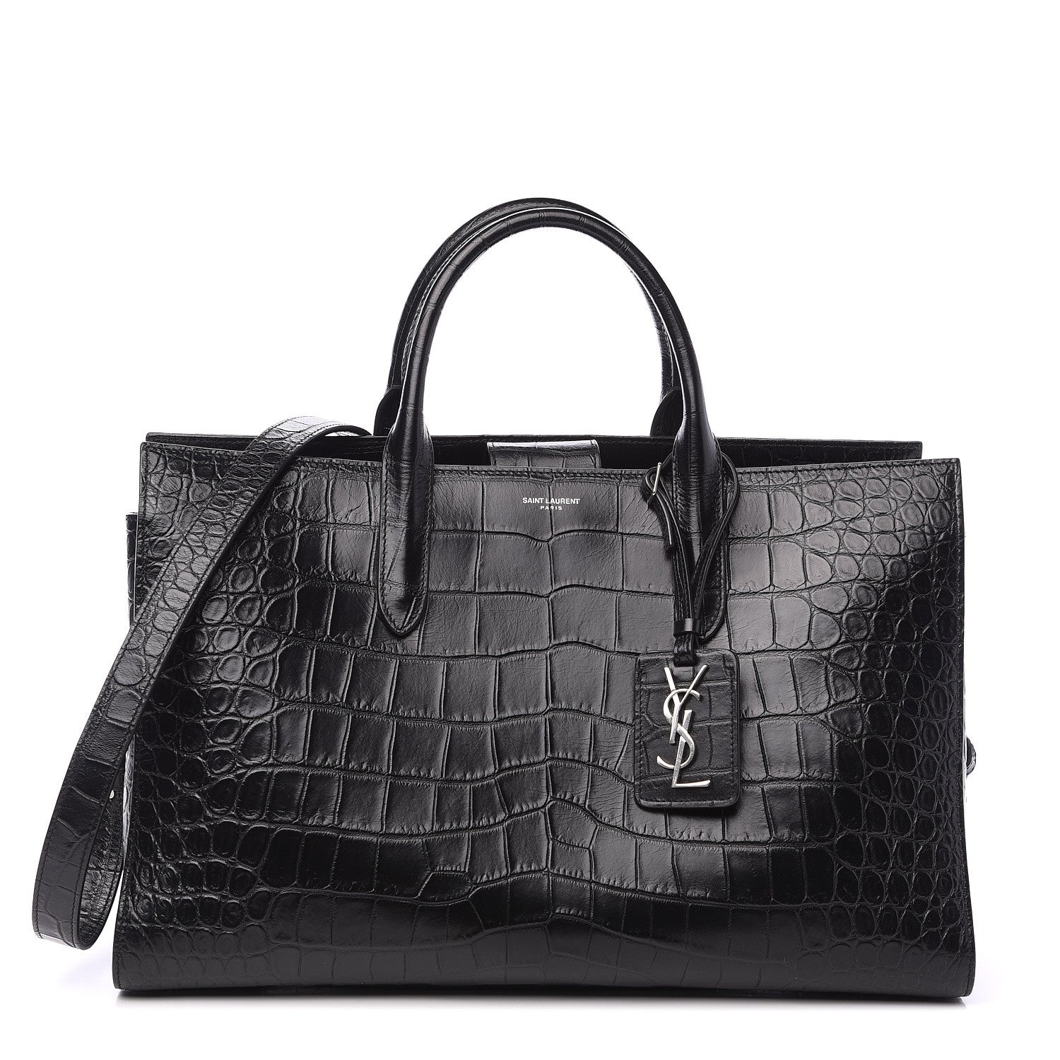 Saint Laurent Calfskin Crocodile Embossed Large Jane Tote Bag Black 1 of 8