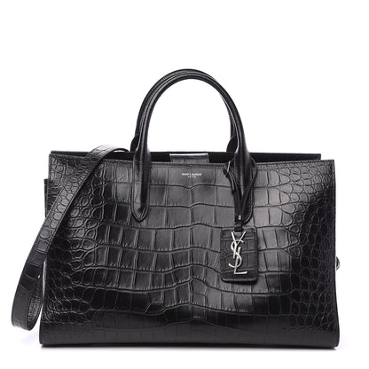 Saint Laurent Calfskin Crocodile Embossed Large Jane Tote Bag Black 1 of 8