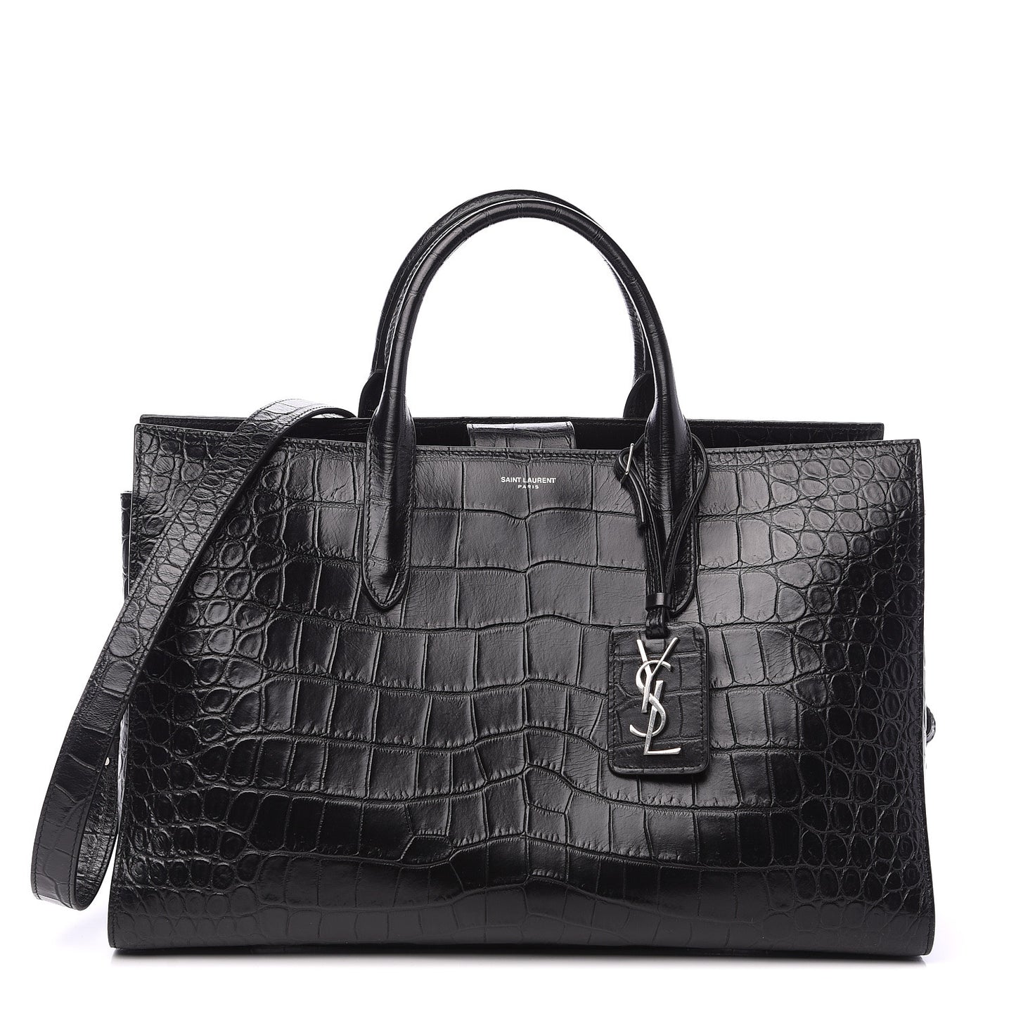 Calfskin Crocodile Embossed Large Jane Tote Bag Black