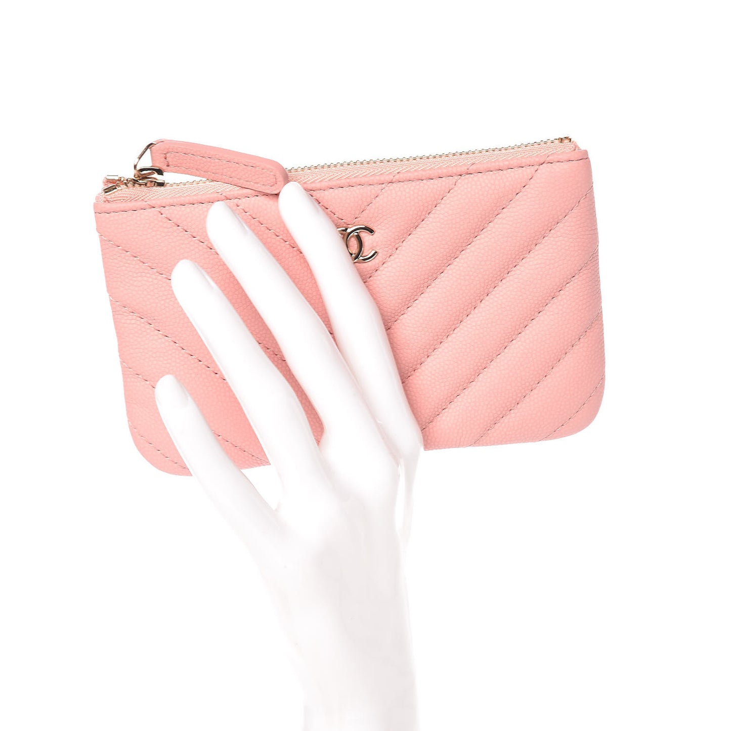 Caviar Chevron Quilted Small Cosmetic Case Pink