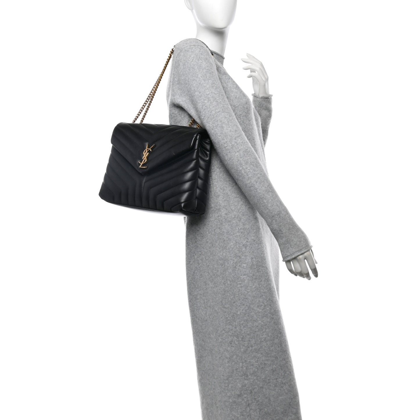 Calfskin Y Quilted Monogram Medium Loulou Chain Satchel Black