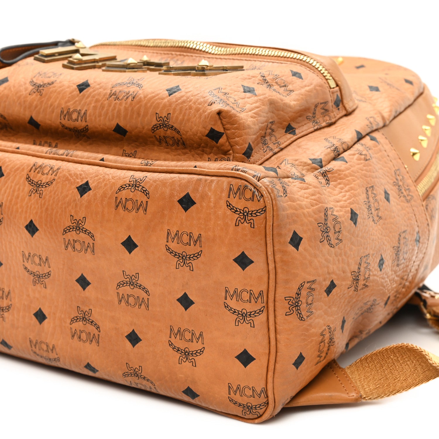 MCM Visetos Studded Medium Stark M Logo Collection Backpack Cognac 10 of 12