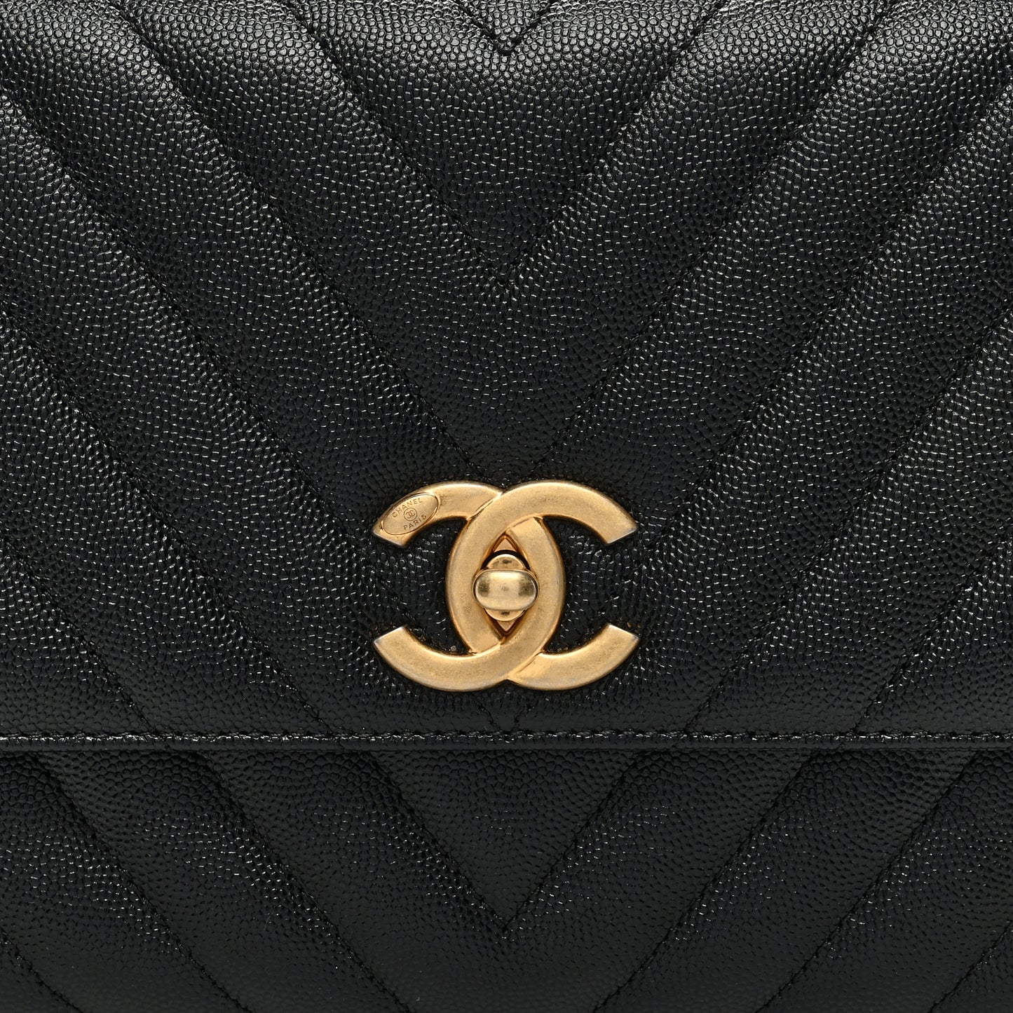 Caviar Chevron Quilted Small Coco Handle Flap Black