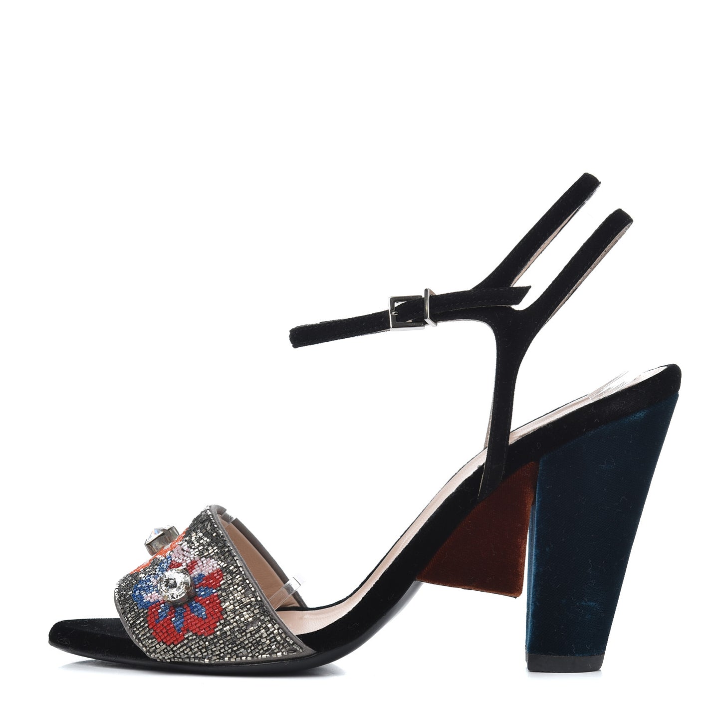 Velvet Sequin Floral Fantasia 39 Sandals Grey Multicolor