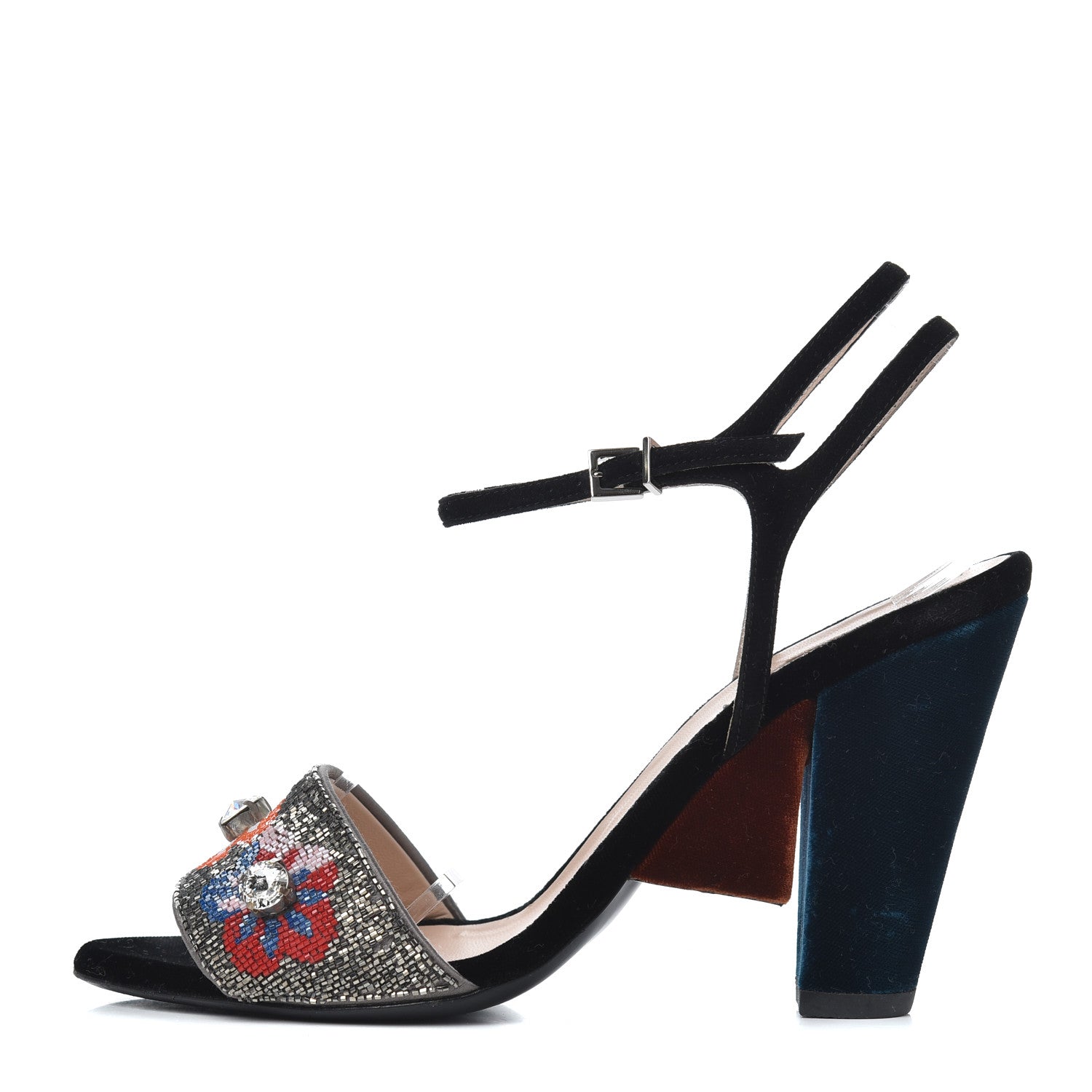 Fendi Velvet Sequin Floral Fantasia 39 Sandals Grey Multicolor 1 of 20