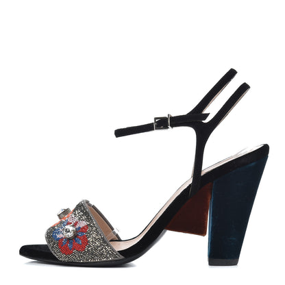 Fendi Velvet Sequin Floral Fantasia 39 Sandals Grey Multicolor 1 of 20